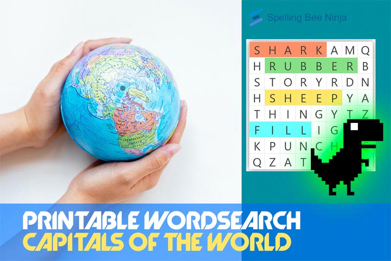 🎮 ✈️ Printable wordsearch game: capitals of the world