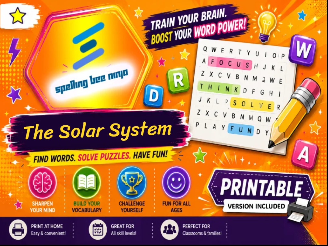 🎮🪐 Printable wordsearch game: the solar system
