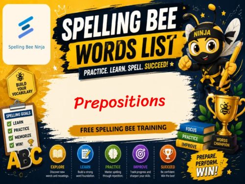 Prepositions Words Spelling List