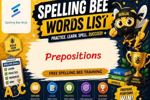 Prepositions Words Spelling List