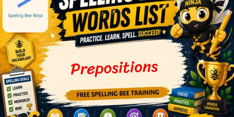 Prepositions Words Spelling List
