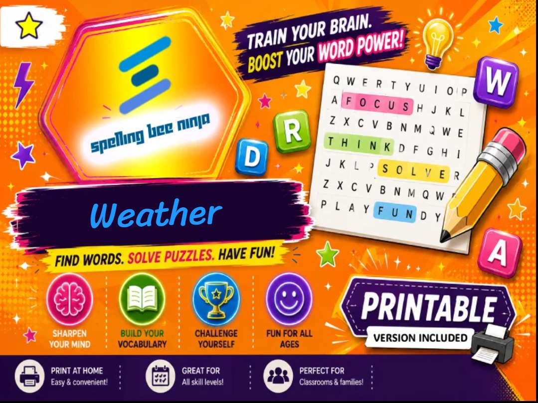 🎮 ❄️ Weather Wonders: Rain, Sun, and Storm Word Search