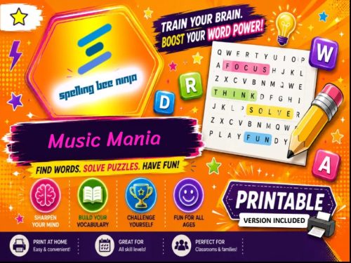 Instruments and Genres Word Search Game