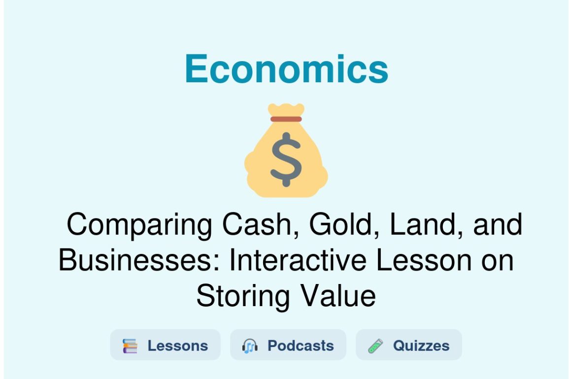🎓 Comparing Cash, Gold, Land, and Businesses: Interactive Lesson on Storing Value