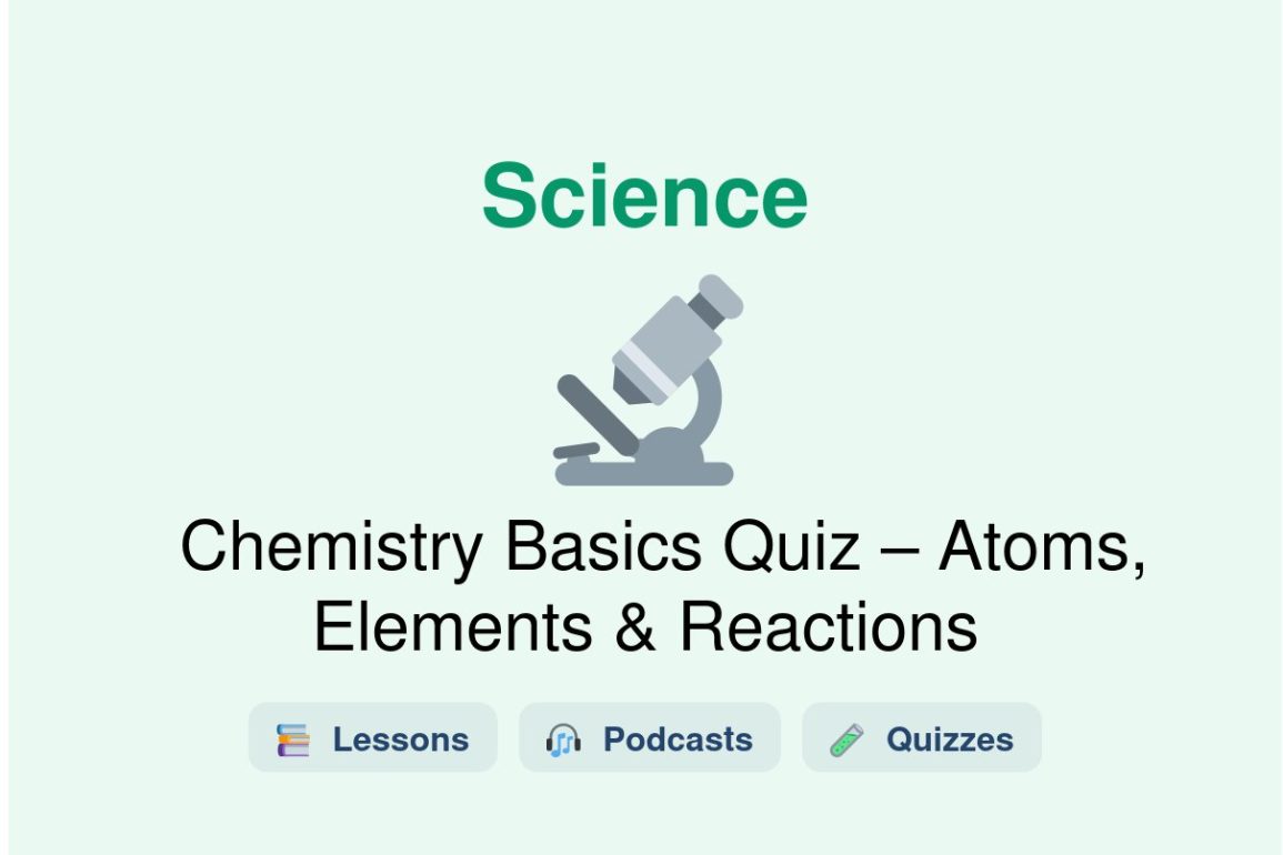 🎓 Chemistry Basics Quiz – Atoms, Elements & Reactions