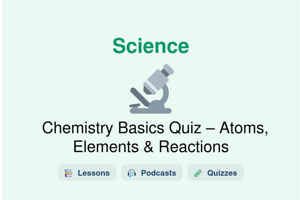 🎓 Chemistry Basics Quiz – Atoms, Elements & Reactions